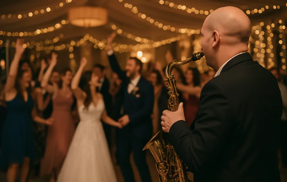 Live saxophone adding energy to a wedding dancefloor